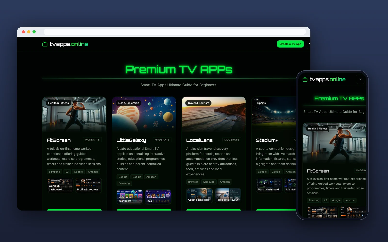 Desktop and mobile preview of the tvapps.online website