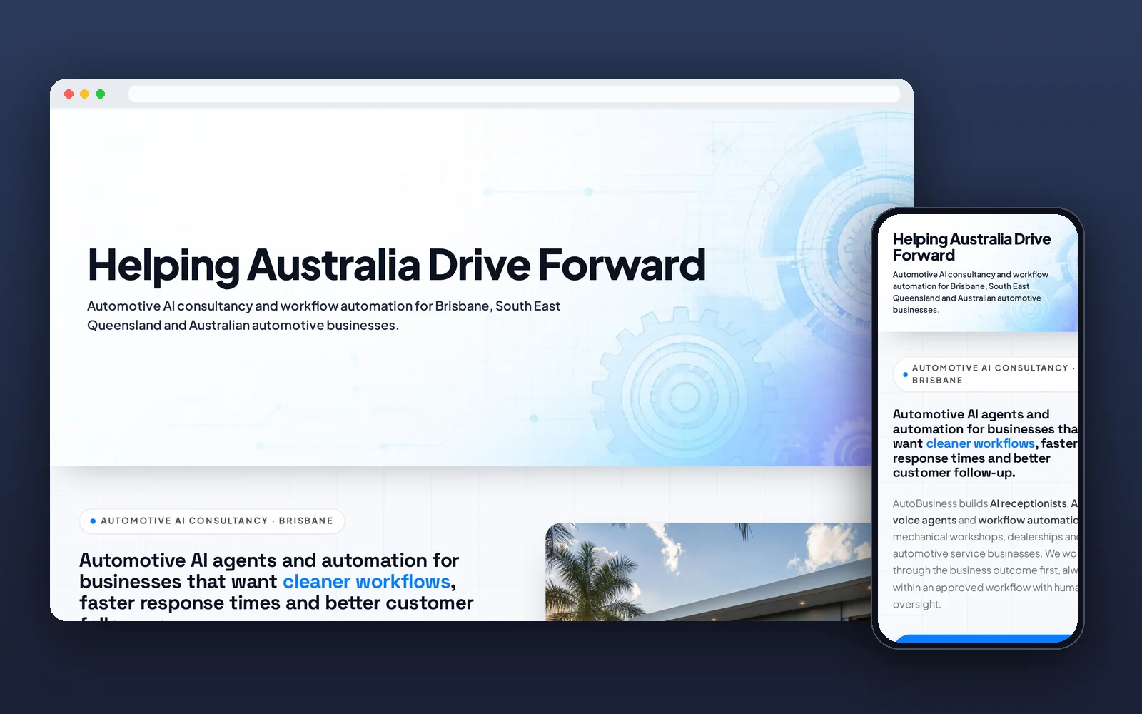Desktop and mobile preview of the AutoBusiness website