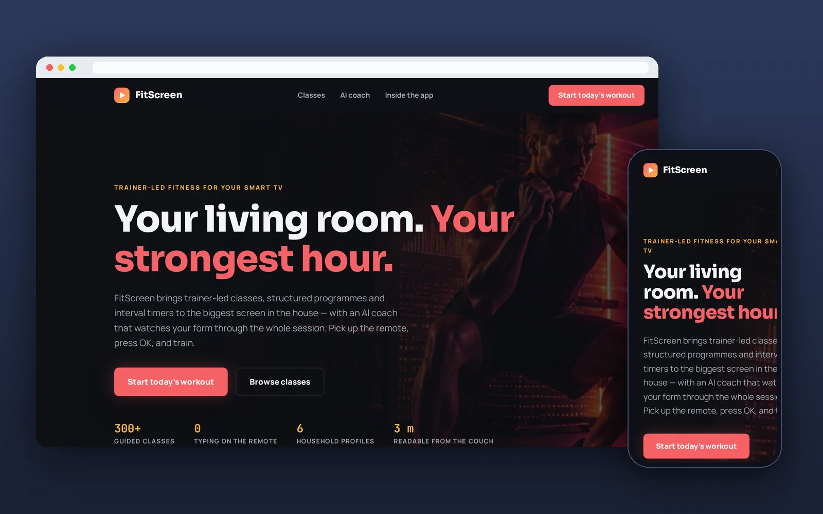 Desktop and mobile preview of the FitScreen website